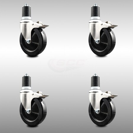 Service Caster 5 Inch 316SS Hard Rubber Wheel Swivel 1-7/8 Inch Stem Caster Set Lock Brake SCC SCC-SS316TTLEX20S514-HRS-178-4
